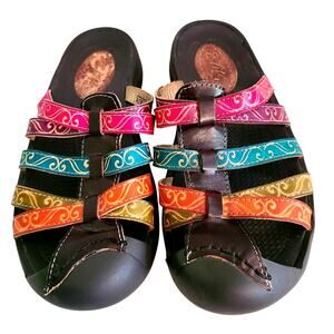 Elite By Corkys Stylish Multicolor Leather Sandals, Size 6.5/37, Closed Toe